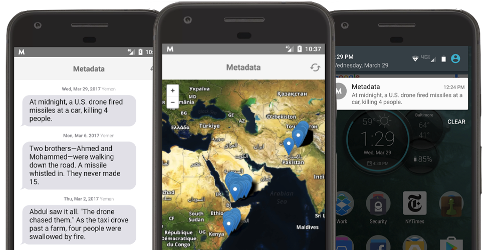 Screen captures of metadata dronestream app